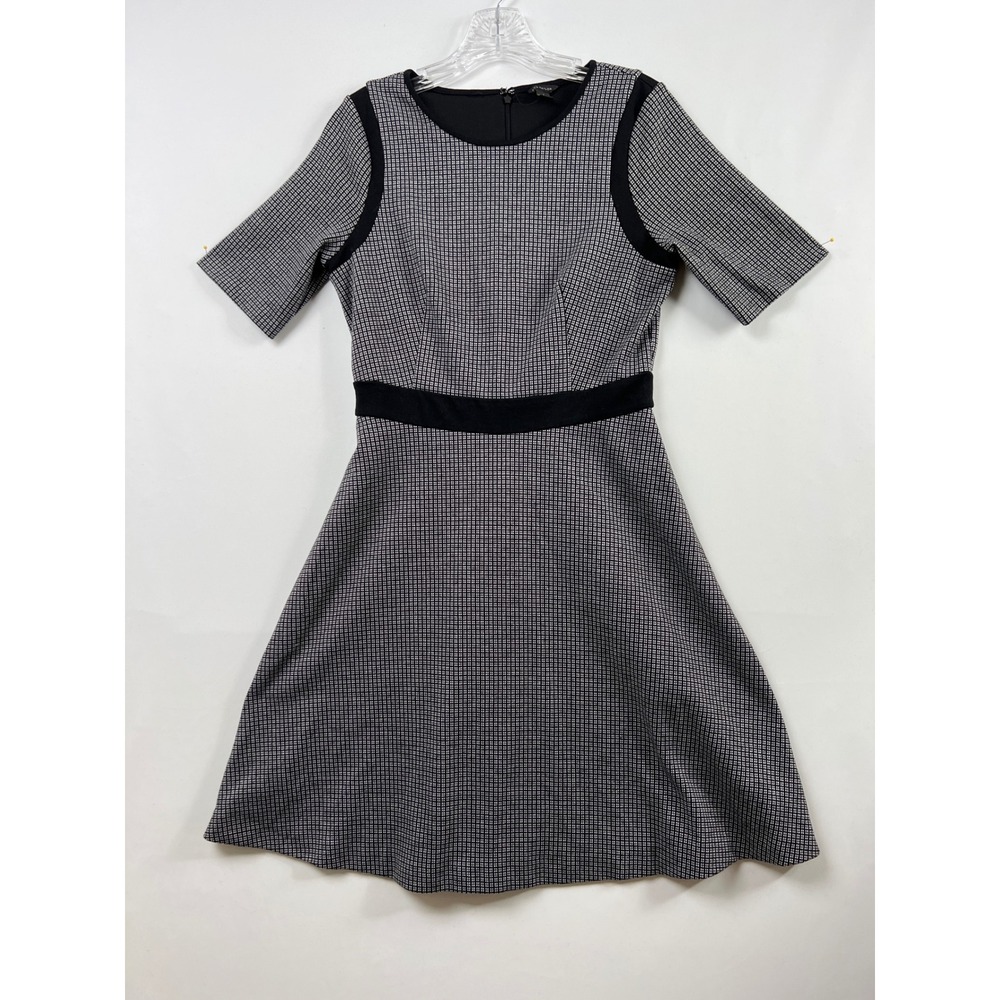 Ann Taylor Fit & Flare Sheath Dress Womens 2 Black White Micro Check Career